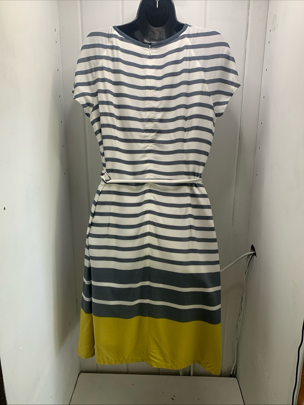 BODEN Dress Sz 10 Easy Day Lines Striped Grey White Yellow Fully Lined Nautical - Picture 5 of 15